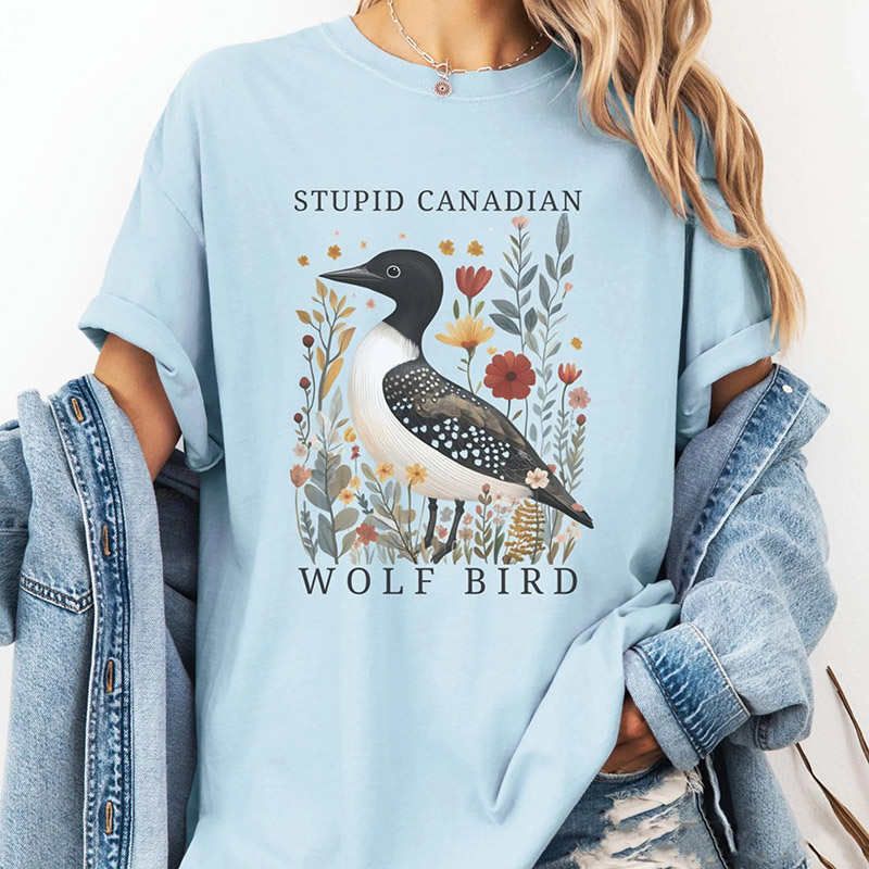 Personalized Stupid Canadian Wolf Birt Shirt Hockey Romance LGBT Hockey Fan Gift Leave me Loon Tee Gift for Bird Lover Book Lovers TV Lovers Unisex Shirt