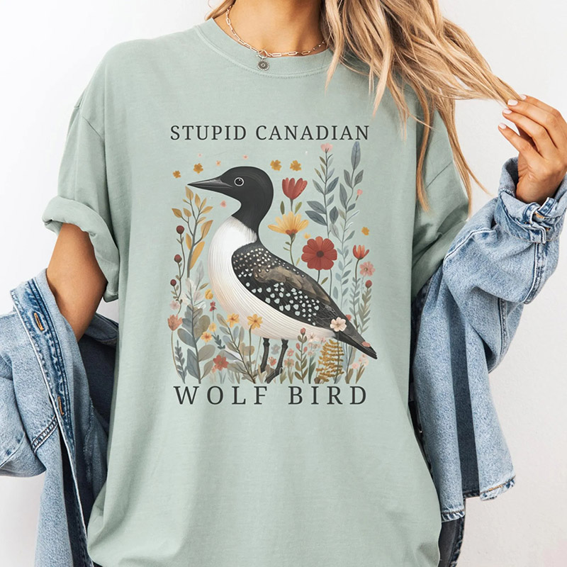 Personalized Stupid Canadian Wolf Birt Shirt Hockey Romance LGBT Hockey Fan Gift Leave me Loon Tee Gift for Bird Lover Book Lovers TV Lovers Unisex Shirt