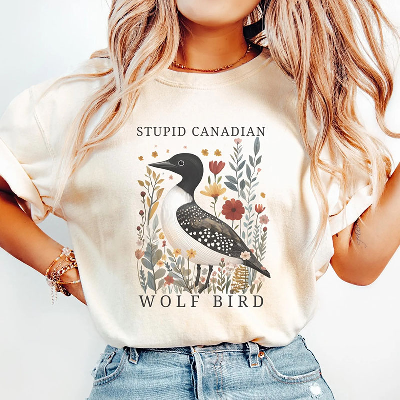 Personalized Stupid Canadian Wolf Birt Shirt Hockey Romance LGBT Hockey Fan Gift Leave me Loon Tee Gift for Bird Lover Book Lovers TV Lovers Unisex Shirt