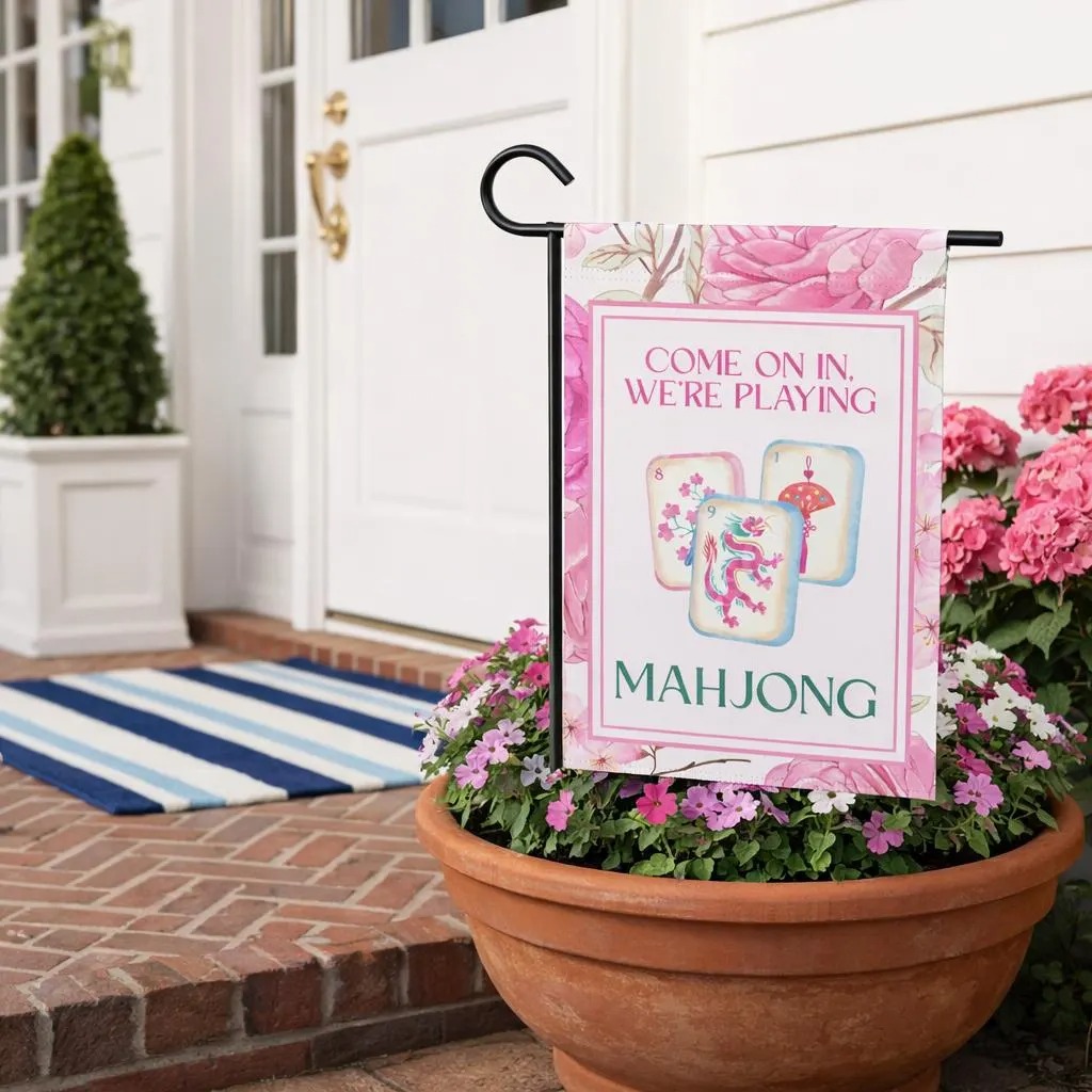 Mahjong Welcome Game Night Sign Preppy Girls Night Mahjong Garden Flag Cocktail Game Night Patio Decor Come On In We’re Playing Mahjong Flag