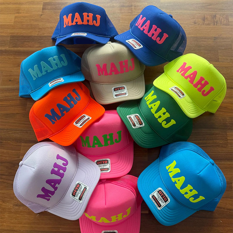 Personalized MAHJ Puff Print Trucker Hat Mahjong Hats Mahj Caps Gift for Mahjong Players