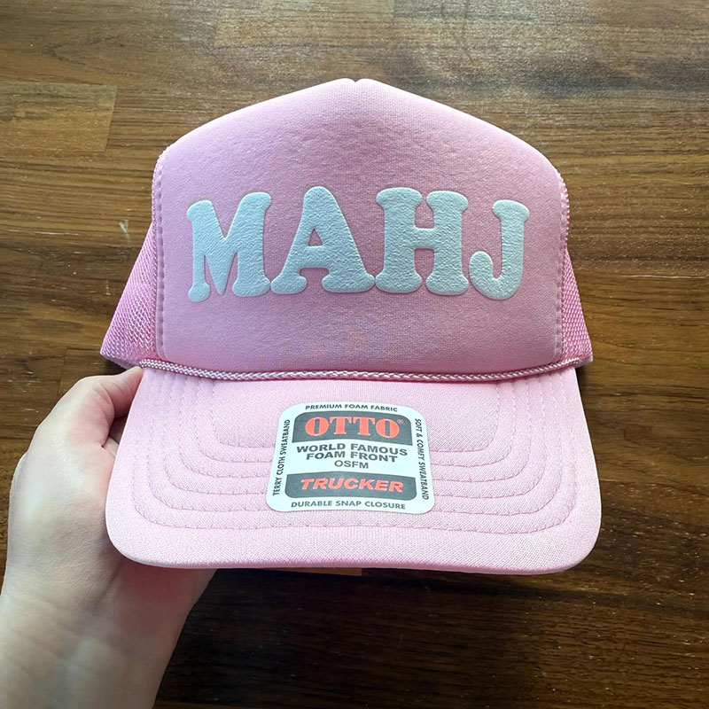 Personalized MAHJ Puff Print Trucker Hat Mahjong Hats Mahj Caps Gift for Mahjong Players