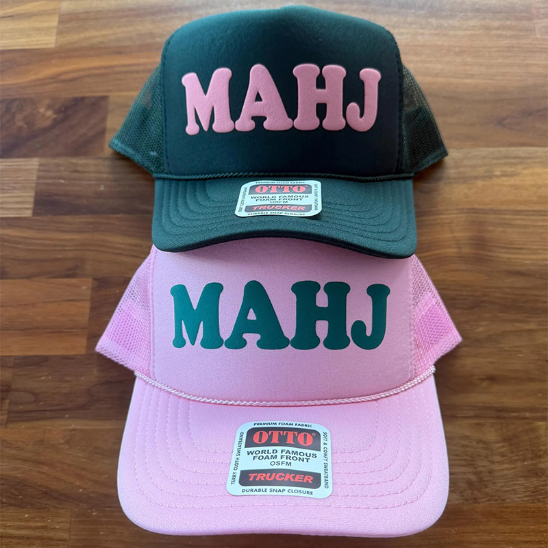 Personalized MAHJ Puff Print Trucker Hat Mahjong Hats Mahj Caps Gift for Mahjong Players