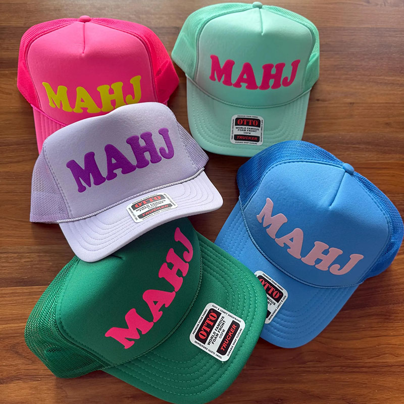 Personalized MAHJ Puff Print Trucker Hat Mahjong Hats Mahj Caps Gift for Mahjong Players