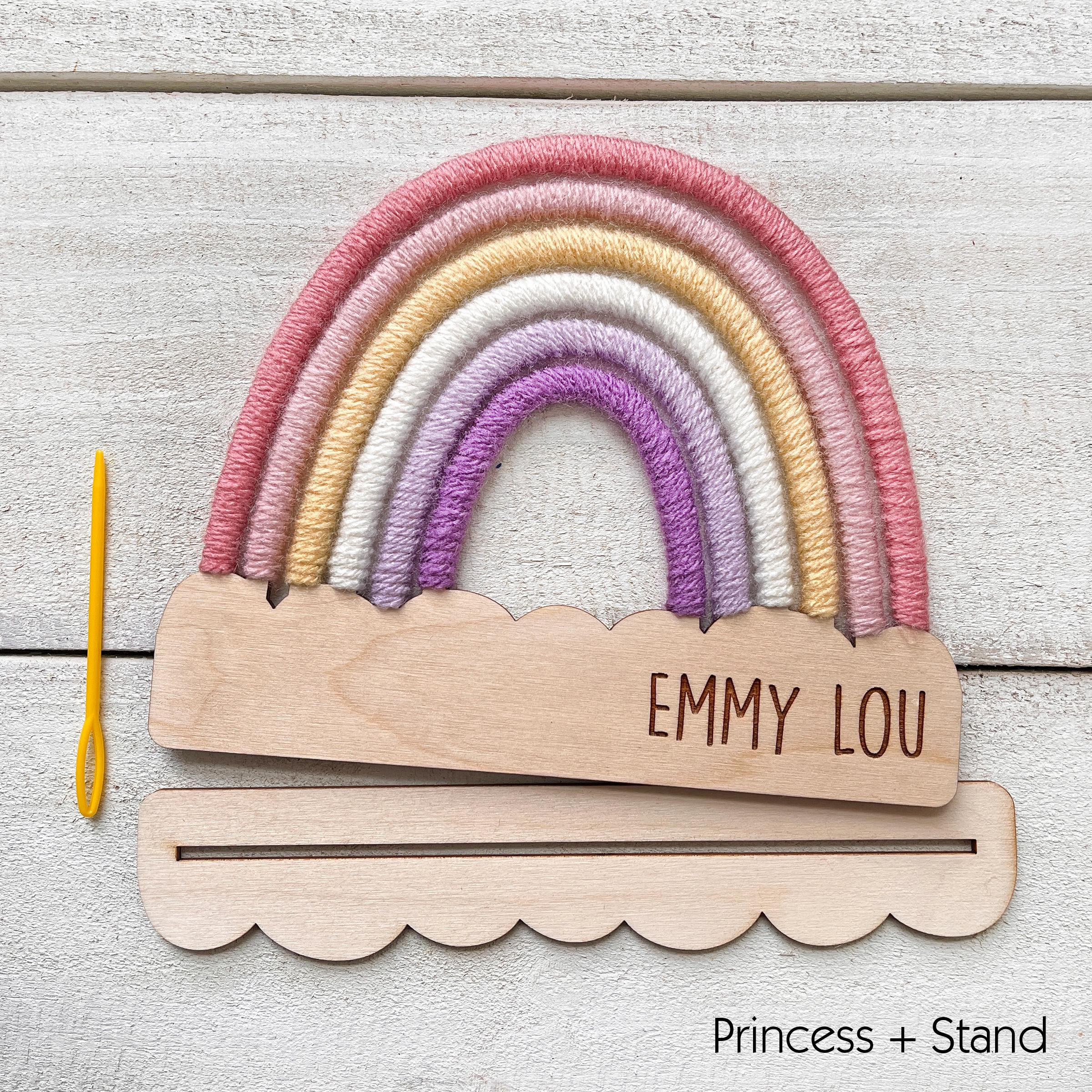 Personalized DIY Yarn Rainbow Kit for Kids Custom Name Craft with Birch Base and 6 Yarn Colors