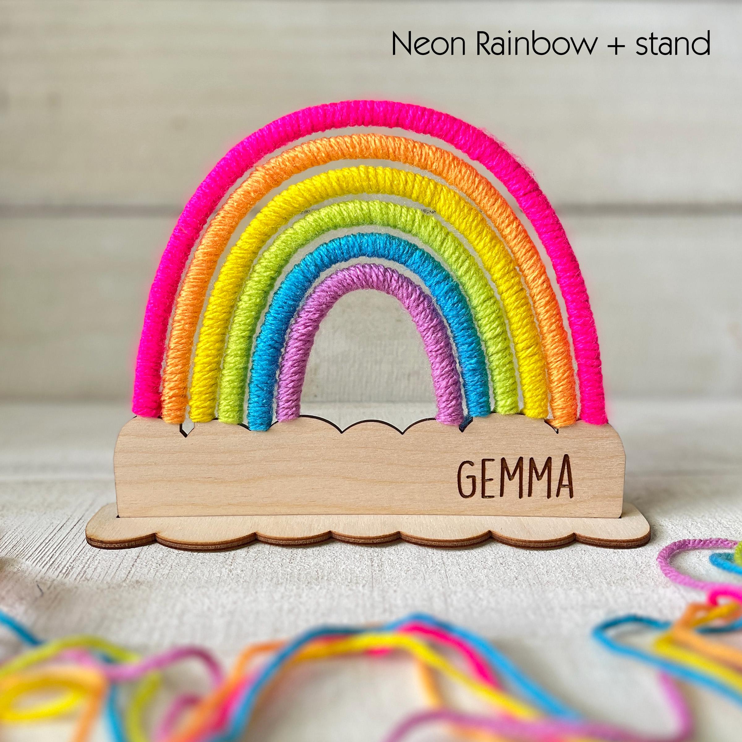 Personalized DIY Yarn Rainbow Kit for Kids Custom Name Craft with Birch Base and 6 Yarn Colors