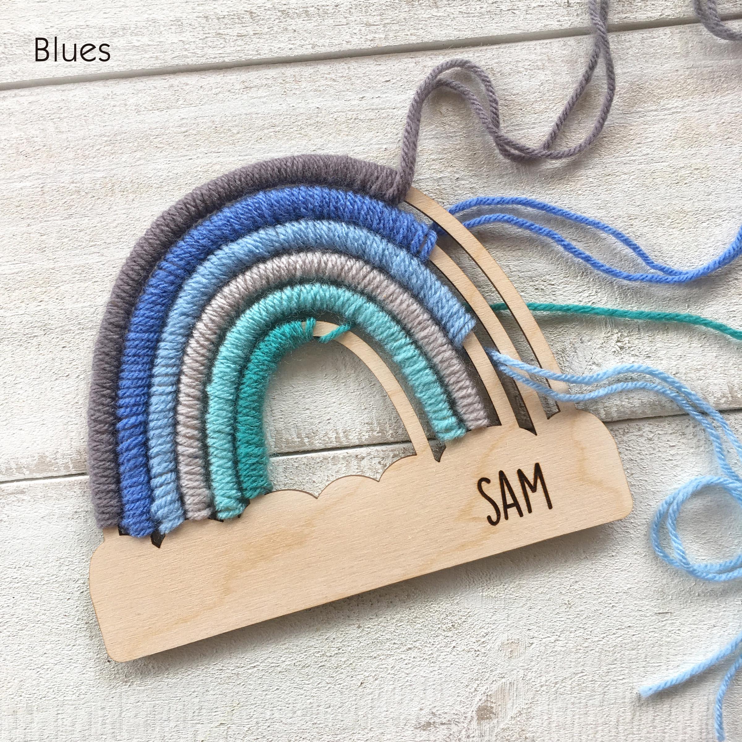 Personalized DIY Yarn Rainbow Kit for Kids Custom Name Craft with Birch Base and 6 Yarn Colors