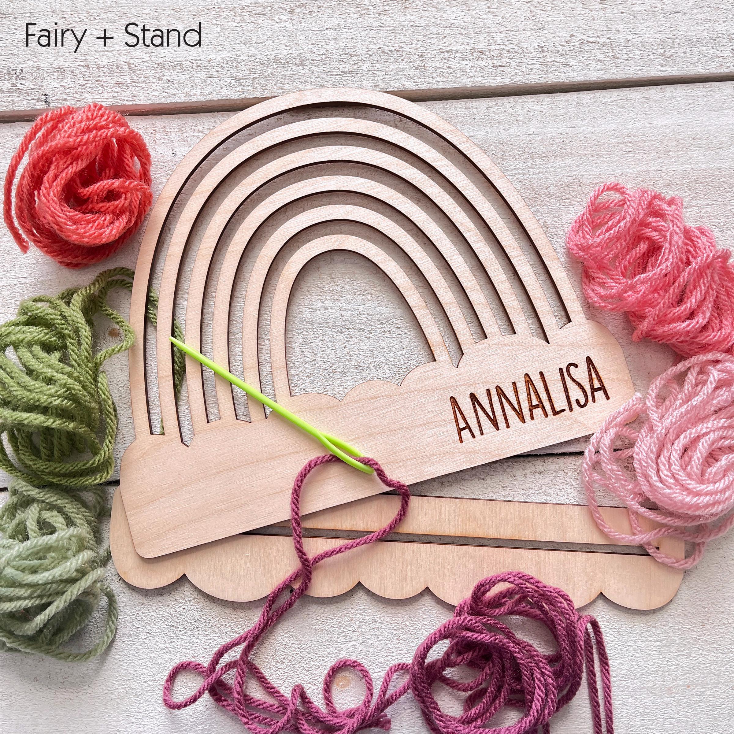 Personalized DIY Yarn Rainbow Kit for Kids Custom Name Craft with Birch Base and 6 Yarn Colors