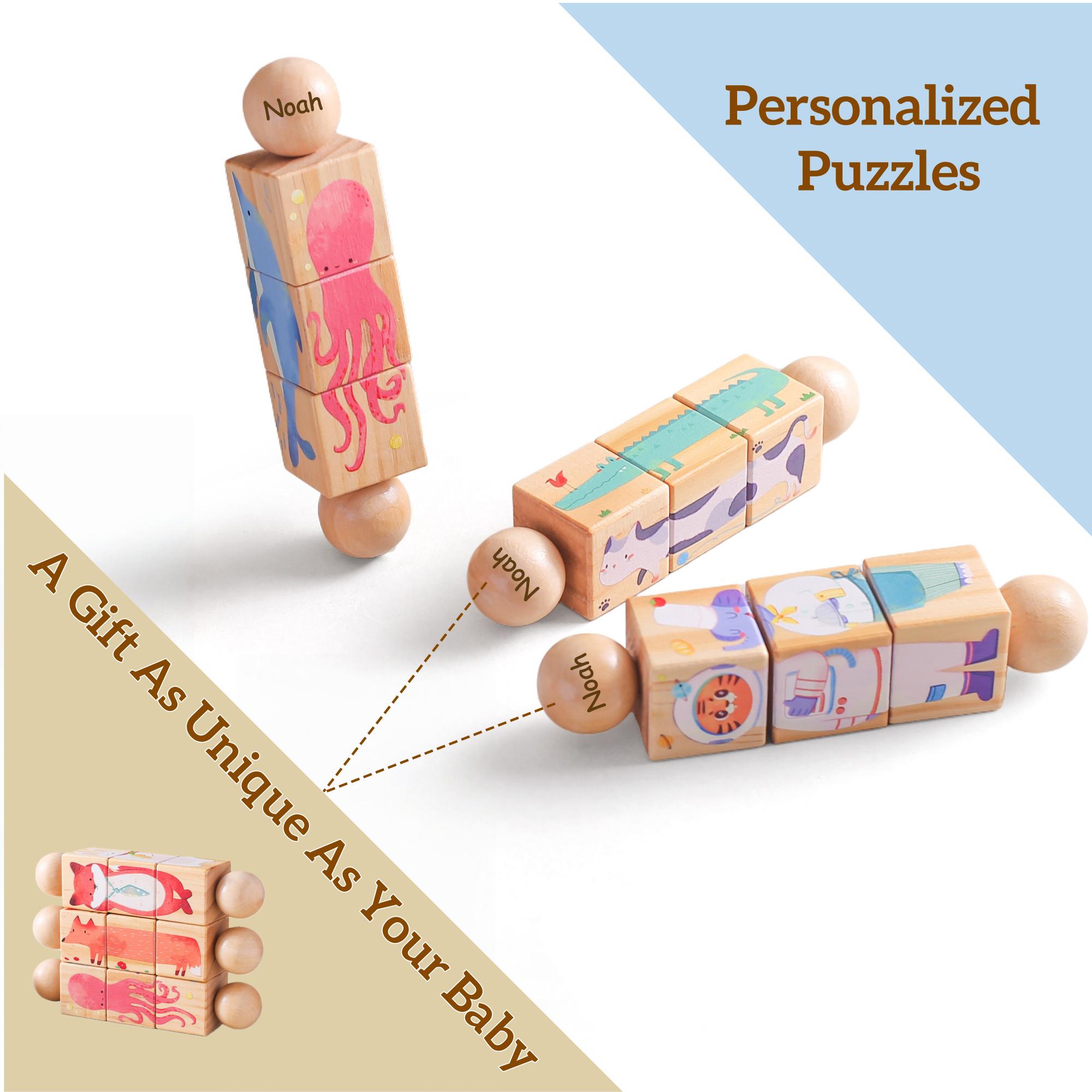 Personalized Wooden Rotating Puzzle for Kids Custom Name 4 Themes Educational Gift Personalized Learning Toy for Toddlers & Babies