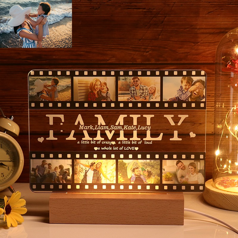 Personalized Film FAMILY Photo LED Night Light Custom with Photo and Text for Mom Father Grandma Grandpa