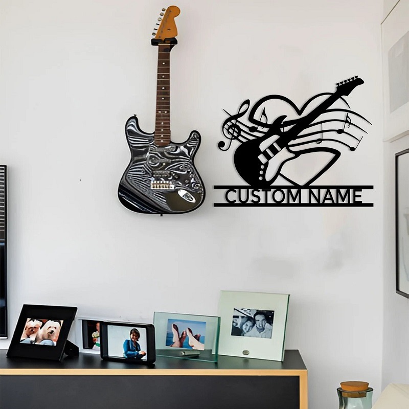 Personalized Electric Guitar Metal Wall Hanging Custom with Photo and Text Gift for Guitarists for Music Studio