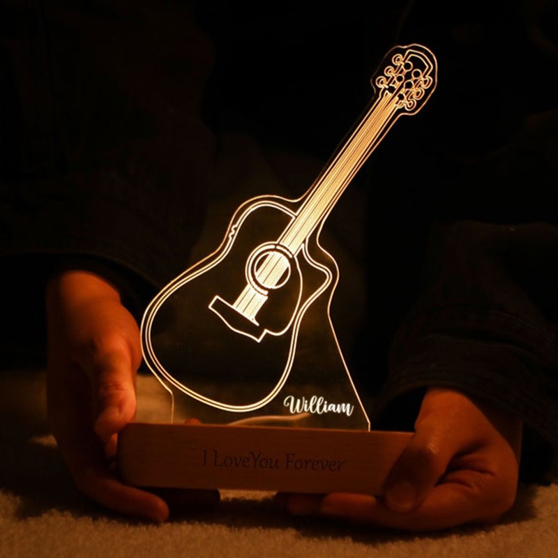 Personalized Guitar LED Night Light Custom with Name Gift for Parents Guitarists Music Lovers