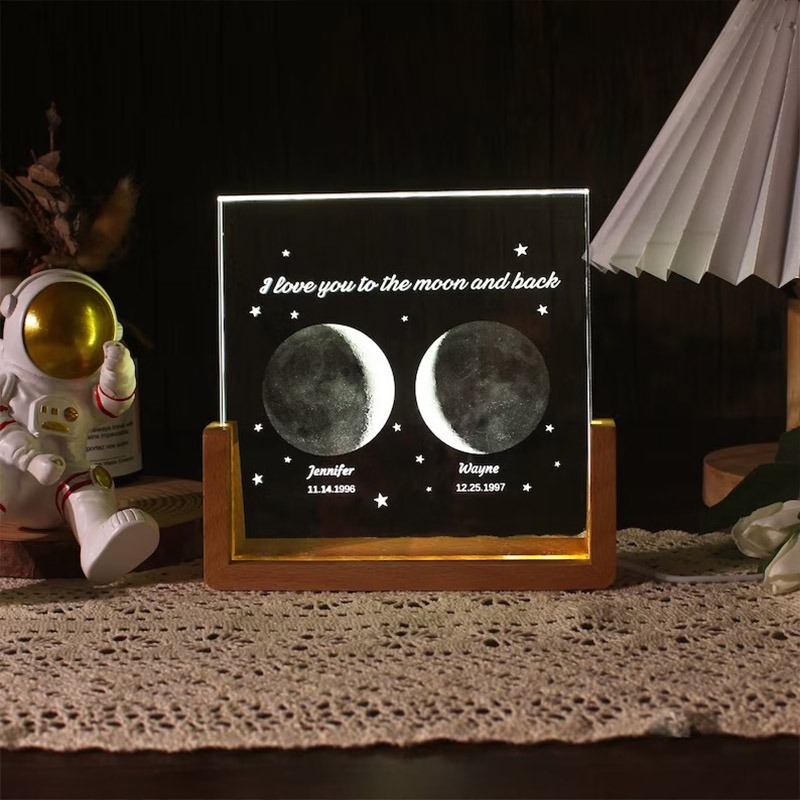 Personalized Moon Phase Acrylic Lamp Desk Decor Gift for Couple Family for Astronomy Enthusiasts