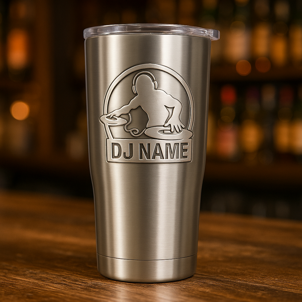 Personalized Music Lover DJ Stainless Steel Tumbler Custom Name Gift for DJ Music Lovers for Performances Birthdays Holiday Parties