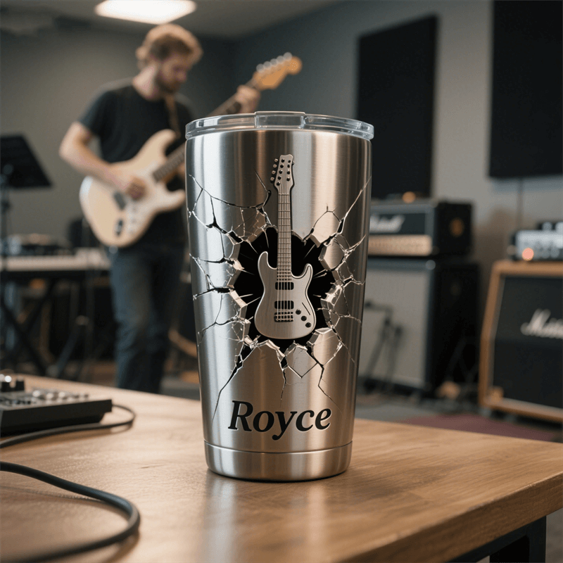 Personalized Guitar Shatter Style Stainless Steel Tumbler Custom Name Gift for Guitarists Band Members Music Lovers for Performances Birthdays Holiday Parties
