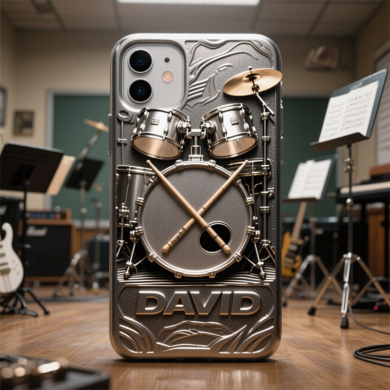 Personalized Drum Set Phone Case Music Lover iPhone Case Drummer Band Music Gift for Birthday Holiday Party