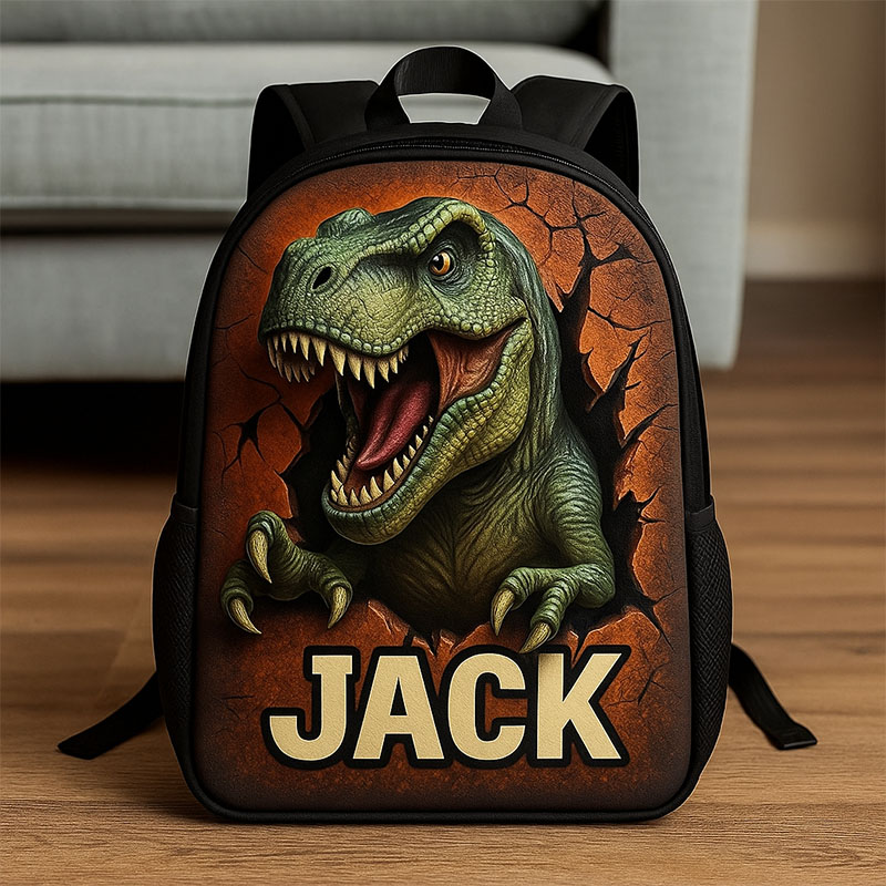 Personalized Children's Dinosaur Lover Themed Schoolbag Custom Name for Kids Movie Lovers Birthday Black to School Christmas Gift