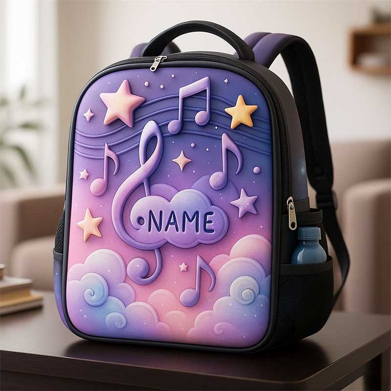 Personalized Dreamy Music-Themed Children's Schoolbag Custom Name for Kids Music Lovers Birthday Black to School Christmas Gift