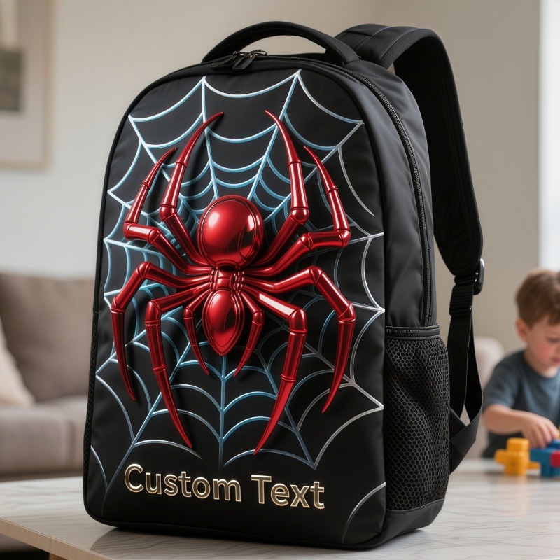 Personalized Spider Web Hero Theme Backpack Custom Name for Kids Movie Lovers Birthday Black to School Christmas Gift