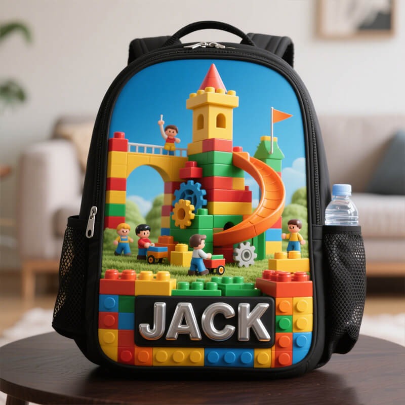 Personalized Children's Game Building Block Park Theme Schoolbag Custom Name for Kids Game Lovers Birthday Black to School Christmas Gift