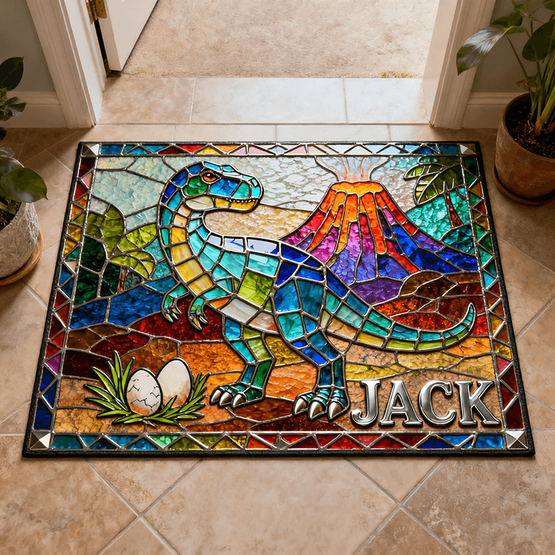 Personalized Cartoon Dinosaur Puzzle Rug Custom Name Gift for Kids Movie Lovers for Birthday Christmas Holiday Party