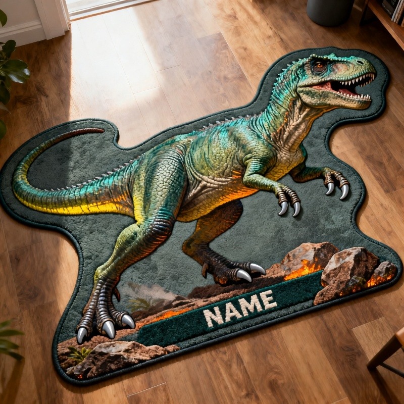 Personalized Graphic 3D Print Dinosaur Life Rug Custom with Name Gift for Kids for Movie Lovers