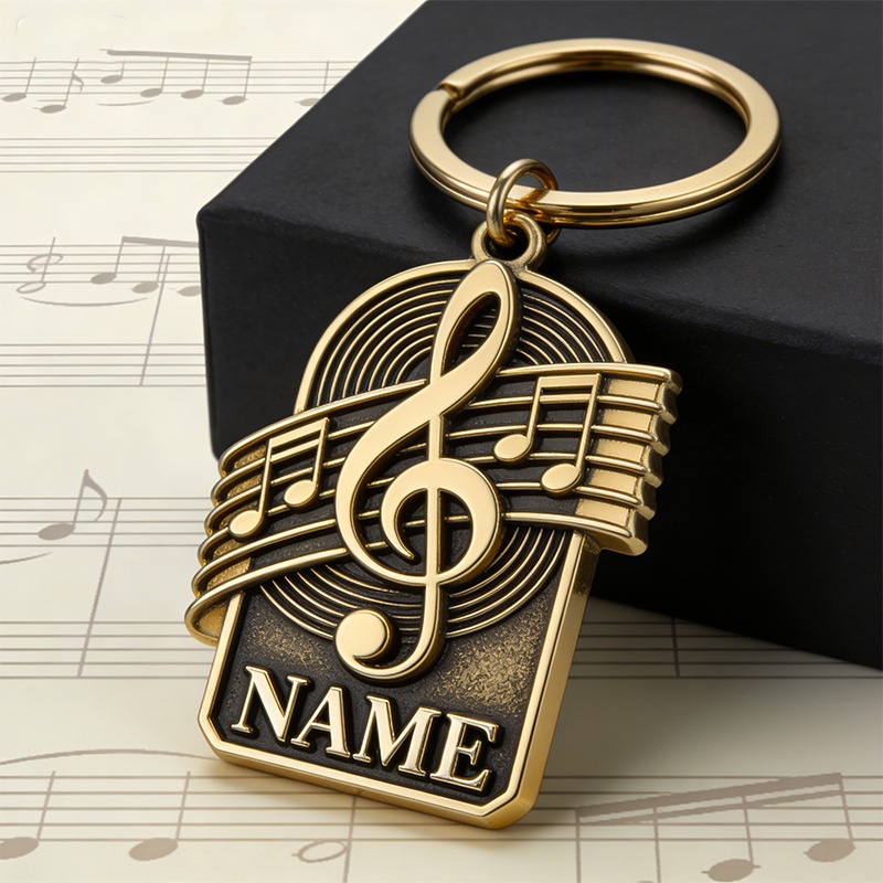 Personalized Musical Note Badge Theme Keychain with Name Gift for Music Lovers