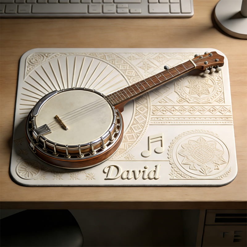 Personalized Banjo Themed Mousepads Custom Work or Gaming Desk Mat Gift for Music Lover for Music Studio