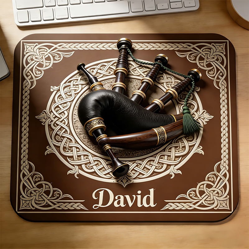 Personalized Bagpipe Themed Mousepads Custom Work or Gaming Desk Mat Gift for Music Lover for Music Studio
