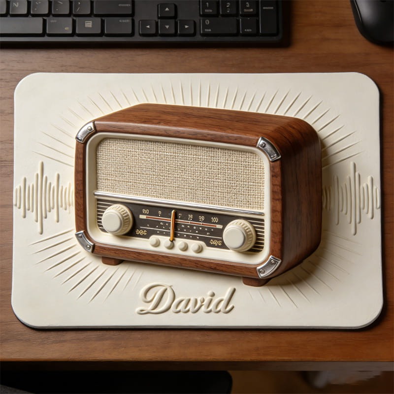 Personalized Retro Radio Themed Mousepads Custom Work or Gaming Desk Mat Gift for Music Lover for Mother Father Grandma Grandpa