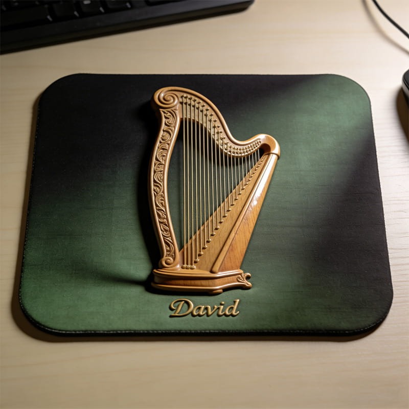Personalized Harp Themed Mousepads Custom Work or Gaming Desk Mat Gift for Music Lover for Music Studio