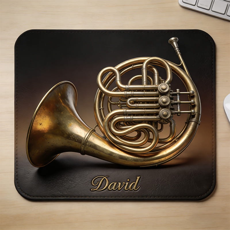 Personalized French Horn Themed Mousepads Custom Work or Gaming Desk Mat Gift for Music Lover for Music Studio