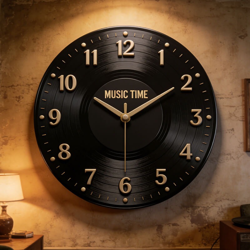 Personalized Vinyl Record Themed Wall Clock Unique Custom Title Gift for Music Lovers for Home and Live House