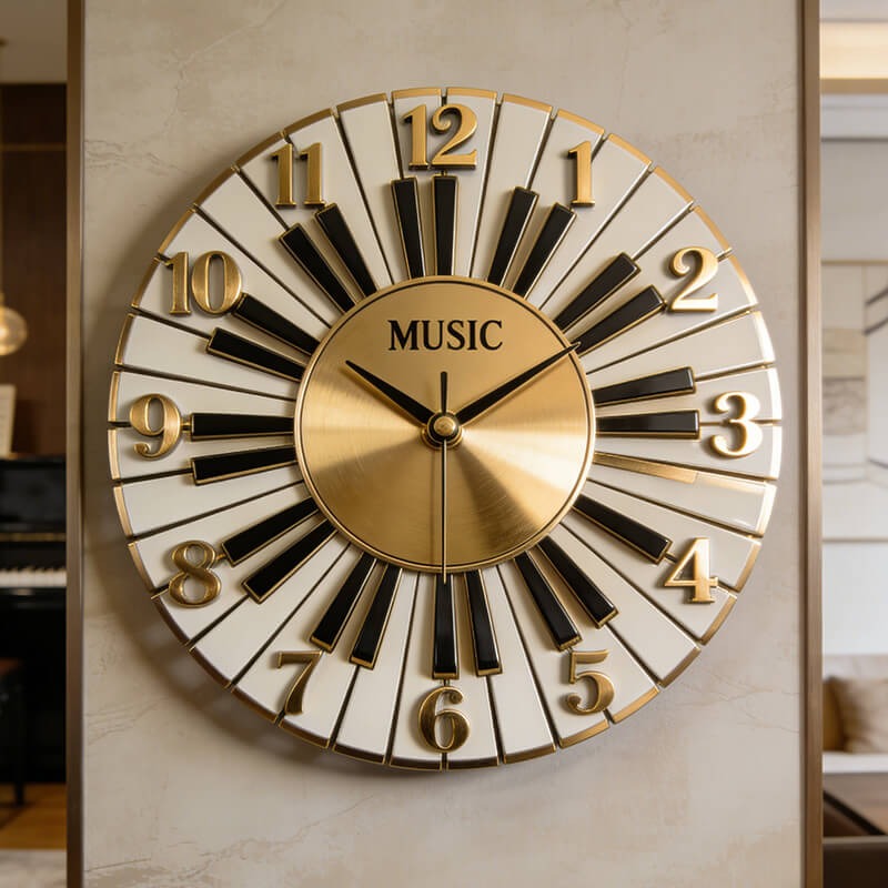 Personalized Piano Key Themed Wall Clock Unique Custom Title Gift for Pianist Music Lovers for Home and Music Classroom
