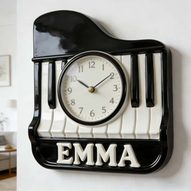 Personalized Piano Music Themed Wall Clock Unique Custom Name Gift for Pianist Music Lovers for Home and Music Studio