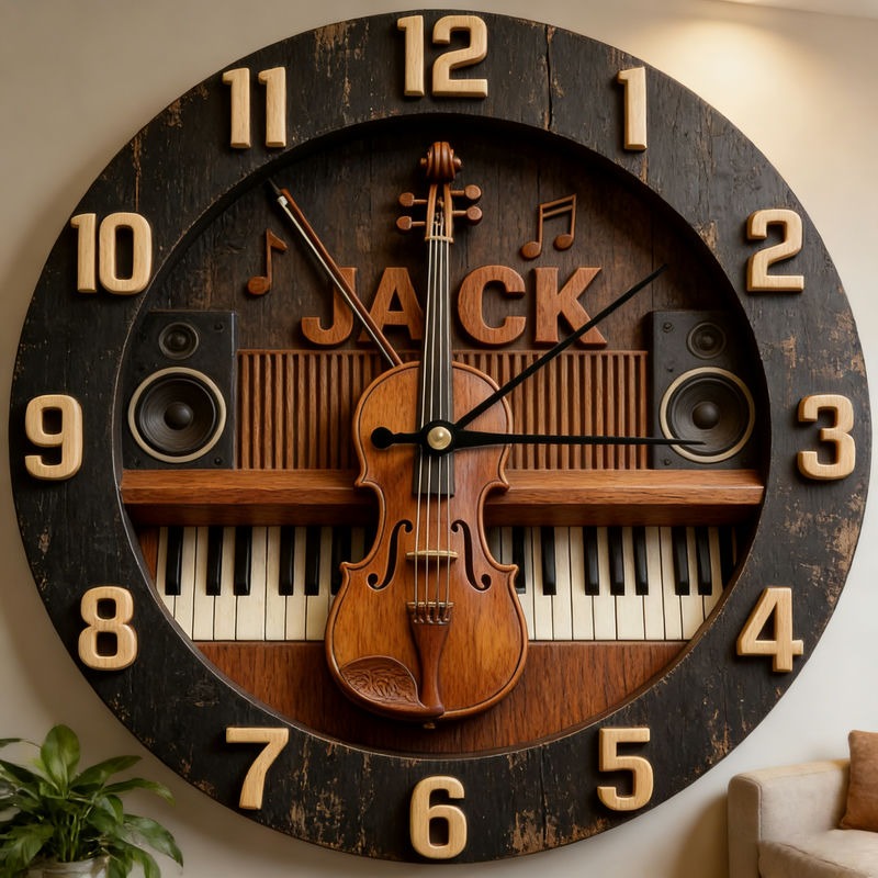 Personalized Violin and Piano Music Themed Wall Clock Unique Custom Name and Style Gift for Music Lovers for Home and Music Studio