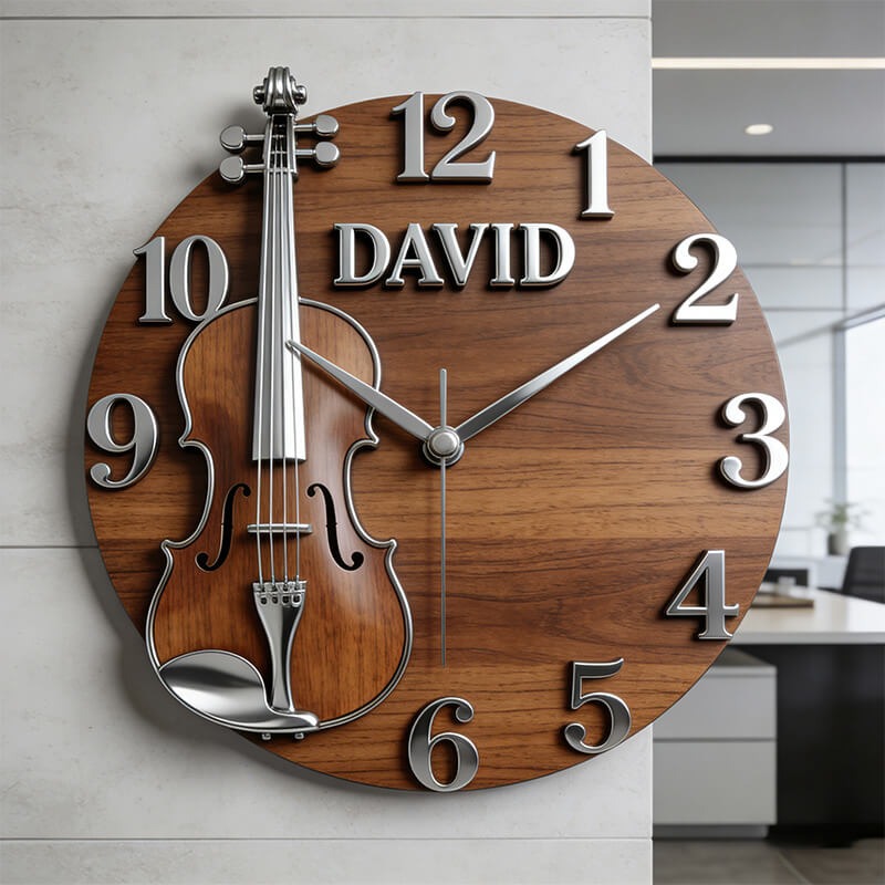 Personalized Violin Music Themed Wall Clock Unique Custom Name and Style Gift for Music Lovers for Home and Music Classroom
