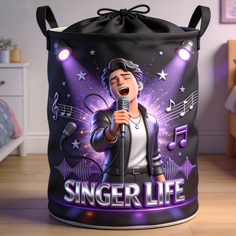 Personalized Singer Theme Storage Basket for Laundry Toys Organizer Laundry Hamper for Music Lovers Singer