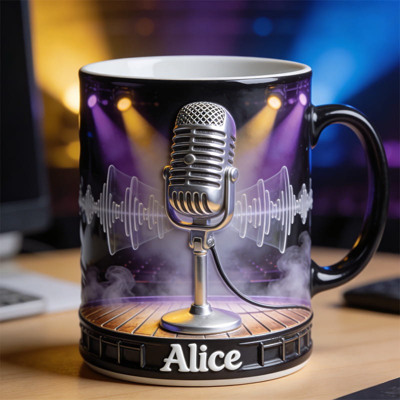 Personalized Microphone Themed Mug Custom Name and Style for Singer Music Lovers for Show Holiday Party Birthday
