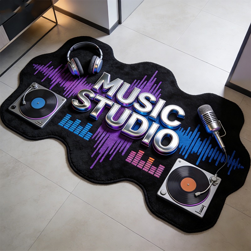 Personalized Music Studio Themed Irregular Rug for Music Lovers Gift for Home and Music Studio
