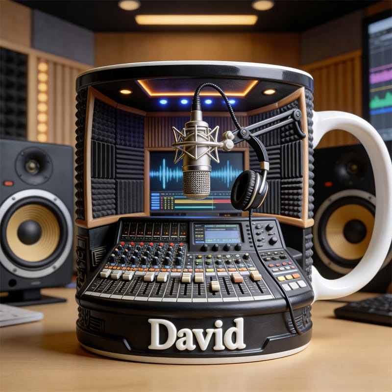 Personalized Recording Studio Themed Mug Custom Name and Style for Music Lovers for Holiday Party Birthday