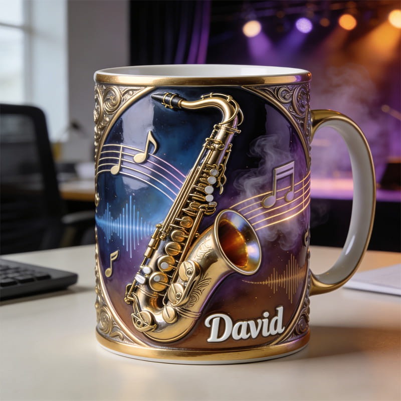 Personalized Saxophone Themed Mug Custom Name and Style for Music Lovers for Holiday Party Birthday
