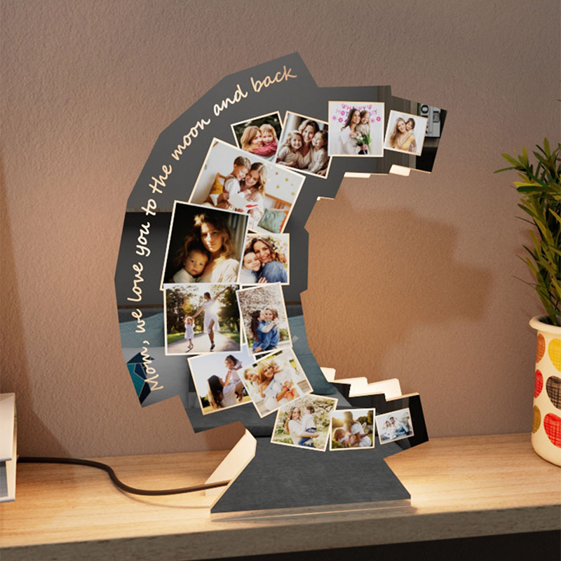 Personalized Mom Photo Moon Shape Mirror Lamp for Mother's Day for Family