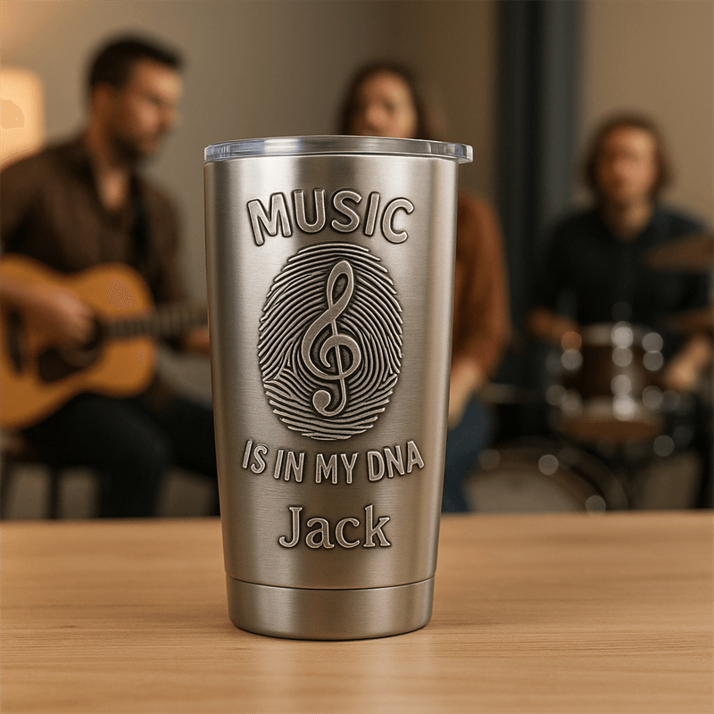 Personalized Music Fingerprint Stainless Steel Tumbler Custom Name and Text Gift for Band Members Music Lovers for Performances Birthdays Holiday Parties