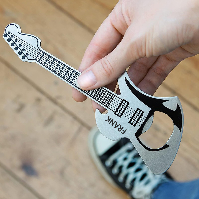 Personalized Cool Guitar Style Stainless Steel Beer Opener Custom Name Gift for Guitarist and Music Lovers