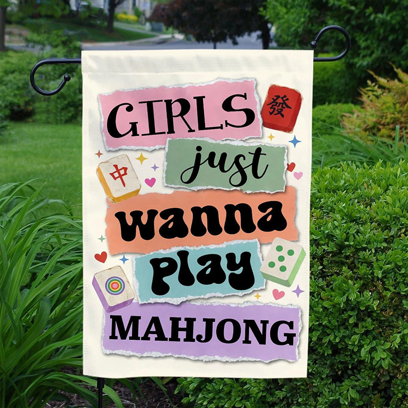 Personalized Girls Play Mahjong Garden Flag Funny Mahjong Yard Decor Outdoor Lawn Sign for Mahjong Lovers
