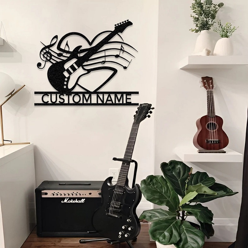 Personalized Electric Guitar Metal Wall Hanging Custom with Photo and Text Gift for Guitarists for Music Studio