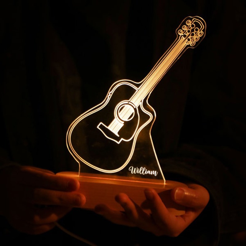 Personalized Guitar LED Night Light Custom with Name Gift for Parents Guitarists Music Lovers