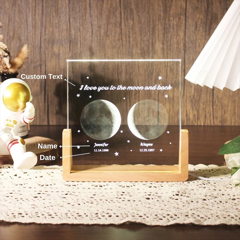 Personalized Moon Phase Acrylic Lamp Desk Decor Gift for Couple Family for Astronomy Enthusiasts