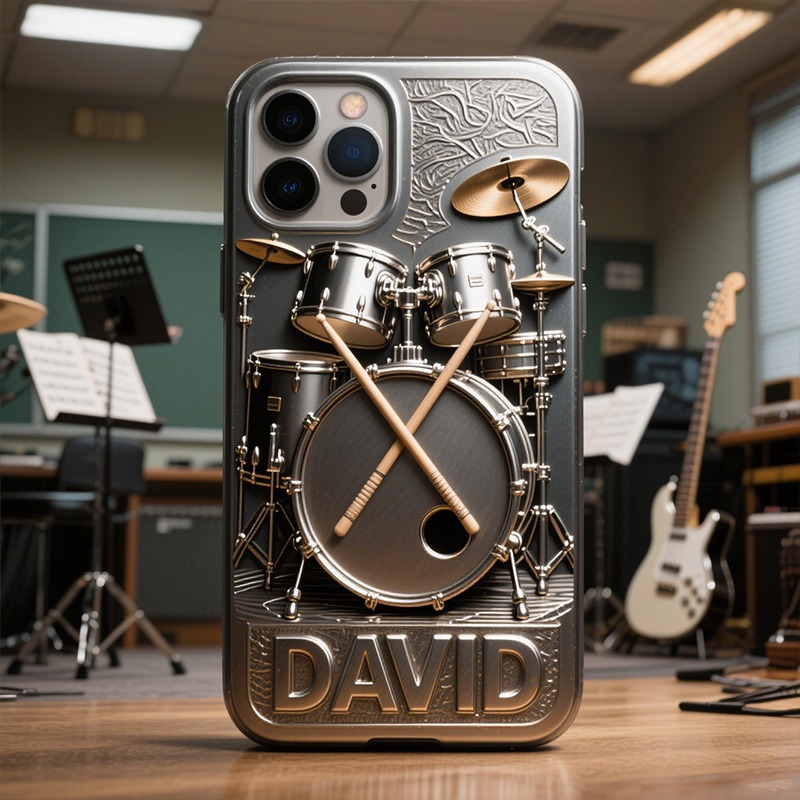 Personalized Drum Set Phone Case Music Lover iPhone Case Drummer Band Music Gift for Birthday Holiday Party
